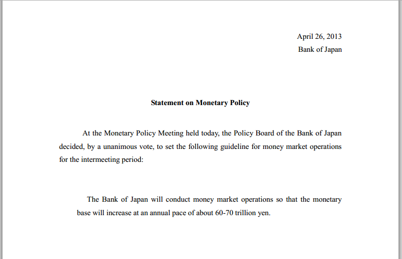 Bank of Japan - Statement on Monetary Policy - April 26 2013